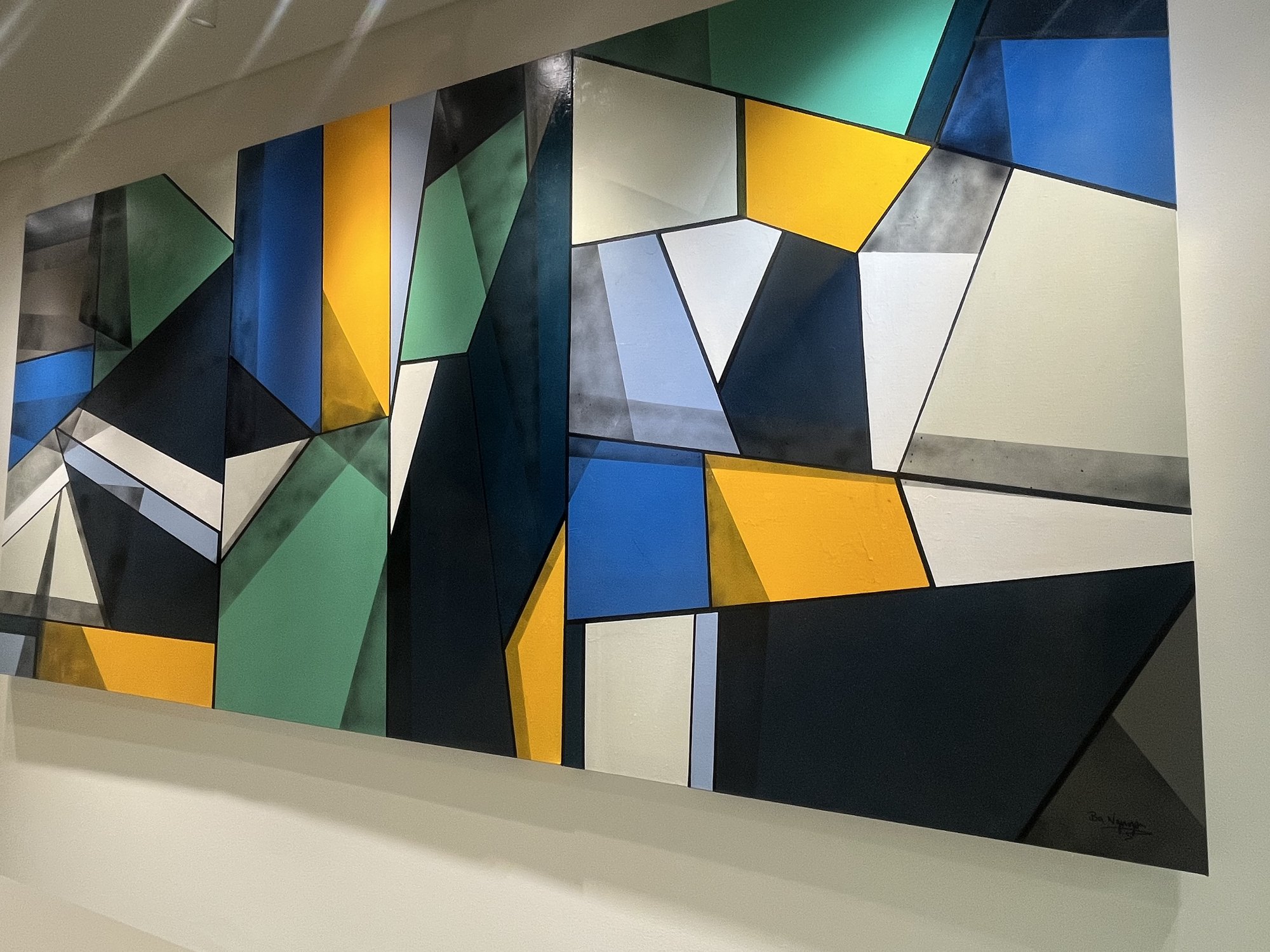 Large-scale geometric abstract painting by Mr Ba Nguyen, hanging in the consulting rooms at 50 Mount Street Specialists